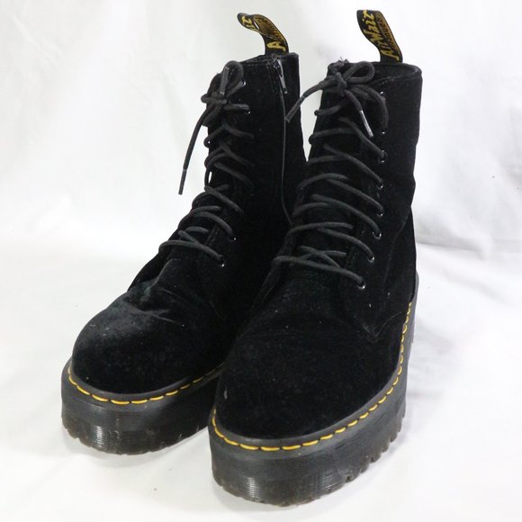 DR MARTEN'S Jadon Black Velvet Platform Zip/Lace Up Boots 12 US Wmn 11 US Men - Picture 2 of 14